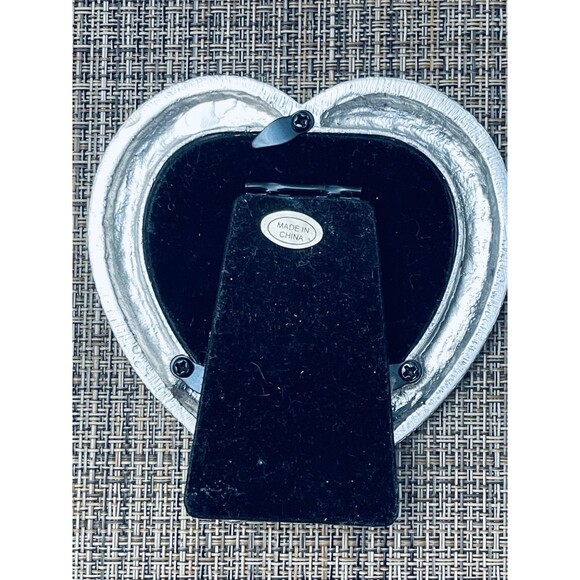 Filigree Style Heart-Shaped Desktop Frame Silver Tone Metal Yellow Rhinestones - Picture 5 of 10